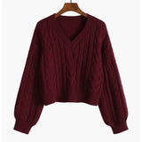 Sweaters Women Lovely Pullover Fashion Popular Clothes Twist Vintage V-Neck Solid All-Match Fall Daily College Cropped