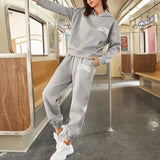 Print Fleece Women Hoodie 2 Pieces Set Full Sleeve Hooded Top Jogger Long Sweatpant Women's Tracksuit Loose Casual