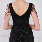 Modest V-neck Sleeveless Sequined Mini Slit Club
