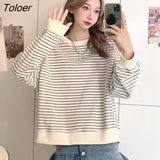 Women Striped All-match Elegant Spring Autumn New Loose O-neck College Leisure Female Soft Stylish Korean Style