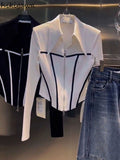 Temperament Tops Fashion Blouses for Women Long Sleeve Tunic Zipper Shirts 2023 Blusas Mujer De Moda Korean White Crop