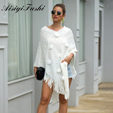 Hairball Knitted Women Sweater Autumn Winter Shawls Ladies White Pullover Knitted Shawl Outwear Cape Poncho