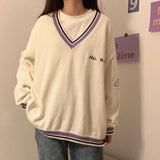 Sweaters Women Ulzzang Letter Chic Vintage V-neck Daily Oversize Girls Pullovers Student Fall Casual All-match Ins Women