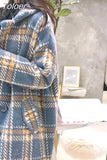 Philosophy Winter Plaid Women Faux Mink Cashmere Woolen Coat ladies casual turn-down collar coats female warm