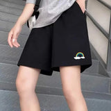 Shorts Frauen Summer 3XL Solide Stickerei Breite bein Knie-l?nge Harajuku Casual Einfache Ins Trendy Alle-spiel