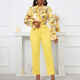 New Fashion Print Strap Long-Sleeved Top High-Waisted Trousers
