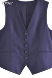 MODA 2023 Summer Women Fashion Front Button Fitted Waistcoat Vintage Sleeveless Welt Pockets Female Outerwear Chic Vest