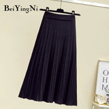 New Arrival Knit Skirt Women Solid Vintage Fashion Pleated Midi Skirts Ladies Knitted Soft Korean Skirt Faldas