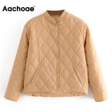 Aachoae Autumn Winter Women Argyle Padded Jacket Casual Long Sleeve Button Up Coat With Pockets Female Loose Jacket