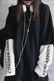 Harajuku Long Sleeve T-shirt Women Autumn Patchwork Fake Two-piece Korean Fashion Casaul Oversized T Shirt