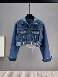 New Station Heavy Industry Rivet Set Diamond Denim Jacket Female Worn Nail Bead Jacket Jacket-Outfit