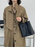 Fashion Women's Trench Coat New Lapel Loose Single Breasted Long Sleev Sashes Back Spliced Windbreaker Autumn 2023