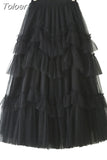 Casual Purple Patchwork Ruffle Ball Gown For Women High Waist Design Solid Elegant Mesh Skirts Female Summer Fashion