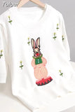 Thin Hollow Out Knitted T-Shirt Women's Fashion Cartoon Embroidery Short-sleeved Sweater Ladies Casual Knitwear