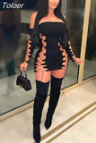 and Elegant Woman Lace Up Hollow Mini Dress Sexy Birthday Clubwear Outfits Female Off The Shoulder Long Sleeve Party