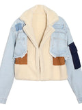 Toloer No Doubt Liang Shuang With The 2024 New Velvet Thick Denim Stitching Lamb Lapel Cotton Jacket Coat Female-Outfit