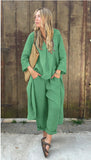 Explosion. Women's Casual Cotton Set Long-Sleeved Round Collar Trousers Casual