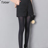 Autumn Korean Fashion Black Shorts for Women Winter Classic Basic Casual Wide Leg Short Femme Loose Zipper Woolen