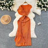 Folded Dress Design Irregular Lotus Leaves Side To Receive Waist Repair Bright Silk Pressure