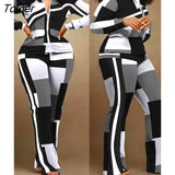 Women Sets Autumn Long Sleeve Plaid Print Zipper Top Slim Plare Pants Casual 2 Piece Set 2022 Fashion Sports Lady
