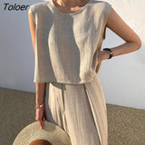 Chic Sleeveless Tops and High Waisted Trousers Women Pant Sets 2023 Spring Summer Korean 2 Piece Sets Office