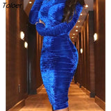 Mock Neck Ruched Bodycon Dress Fashion Mock Neck Solid Party 2023 Autumn Europe and America Fashion Women's