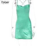 Solid Satin Dress Women Party Club Sexy 2023 Spring Summer Backless Bandage Mini Dresses Elegant Vestido Clothes