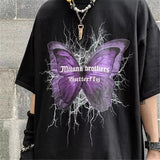 tshirts goth Harajuku tops Butterfly lightning print Loose Short Sleeve kawaii anime t shirt 2023 NEW plus size