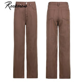 Rockmore High Waist Jeans Woman Wide Leg Denim Boyfriend Streetwear Clothing Cotton Fashion Harajuku Pocket Straight Cargo
