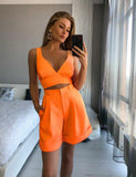 New Spring Summer Women's Suit Solid Color Two-piece Sexy Slim Tube Top High Waist Shorts 2 Piece Set Shorts and