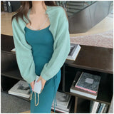 Long-sleeved Women Knitted Cardigan 2 Piece Set Sleeveless Backless Dress Elegant Crop Top Sweater Suits Fall