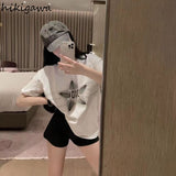 Ropa Mujer White Tshirts Oversized Tops O-neck Short Sleeve Diamond Casual Tees Summer Y2k T Shirt Fashion Korean