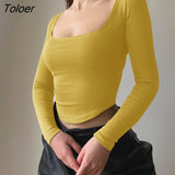 Collar Women's T-Shirt Long Sleeve Y2K Slim Tight Tee Casual Slim Cropped Sexy Basic Tees Top New Fashion Ladies