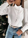 Office Lady Streetwear Shirts High Collar Spring Summer Long Puff Sleeve 2022 Fashion Blouses Buttons Up Women Casual