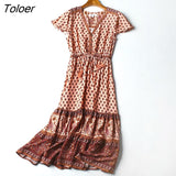 Floral Printed Midi Dress V Neck Ruffle Sleeve Vintage Tassel Vestidos Summer 2023 Beach Casual Clothes Long Women