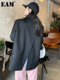 Women Black Back Slit Big Size Blazer New Lapel Long Sleeve Loose Fit Jacket Fashion Tide Spring Autumn 2023