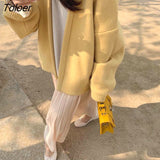 Yellow Knitting Cardigan Women 2023 Autumn Long Sleeve Loose Sweater Cardigans Woman Korean Style Solid Color Thin