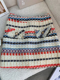 Summer Elegant Sexy Tweed Stripe 2 Piece Set Women Short Vest Crop Top + A-line Skirt Vintage Two Piece Skirt Set
