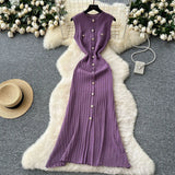 Fragrant High-End Round-Neck Sleeveless Metal Buckle Slimming Knitted Dress Woman 2025 New