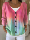 3D Printed Ladies Autumn And Winter Fashion Casual Sweater V Collar Long-Sleeved