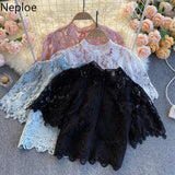 Korean Woman Clothes Blusas Mujer De Moda Fashion Shirts 2023 Hollow Out Floral Blouses Women Lace Laides Cropped