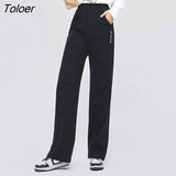 Women Sweatpants 2022 Autumn Elastic Waist Loose Straight Trousers Black Blue Casual Streetwear Sport