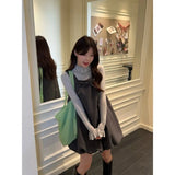 Bow Flower Bud Vest Dress Half-High Collar Wood-Eared Bottoming Shirt Women Fashion