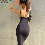 Hollow Out Sexy Backless Long Maxi Dresses for Women Summer Party Night Club Outfits Black Bodycon Stretchy Slim