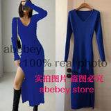 and winter sexy French slit sweater dress female slim tight-fitting hip-knit over-the-knee