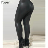 Woman Summer 2023 Pu Leather O-Ring Decor Skinny Pants Sexy Black Hip Lift High Waist Lether Pants
