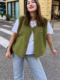 Women's Sleeveless Woolen Vest Blouse Fashion Lady Single Buckle Vest Down Women's Cotton