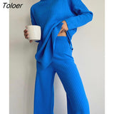 Autumn Winter Casual Outfits Women Two Piece Sets Pullovers Sweater Tops High Waisted Long Pants Outwear Matching