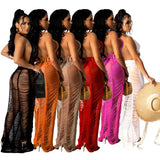 Toloer New Women's Wear Sexy Solid Color Knitted Beach Dress-Outfit