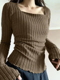 Vintage Knit Top with Square Neck and Slim